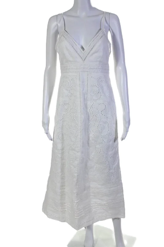 Luxurious fabrics and modern designs for women A.L.C. Womens Linen Eyelet Spaghetti Strap High Waist A Line Dress White Luxurious fabrics and modern designs for women A.L.C. Womens Linen Eyelet Spaghetti Strap High Waist A Line Dress White