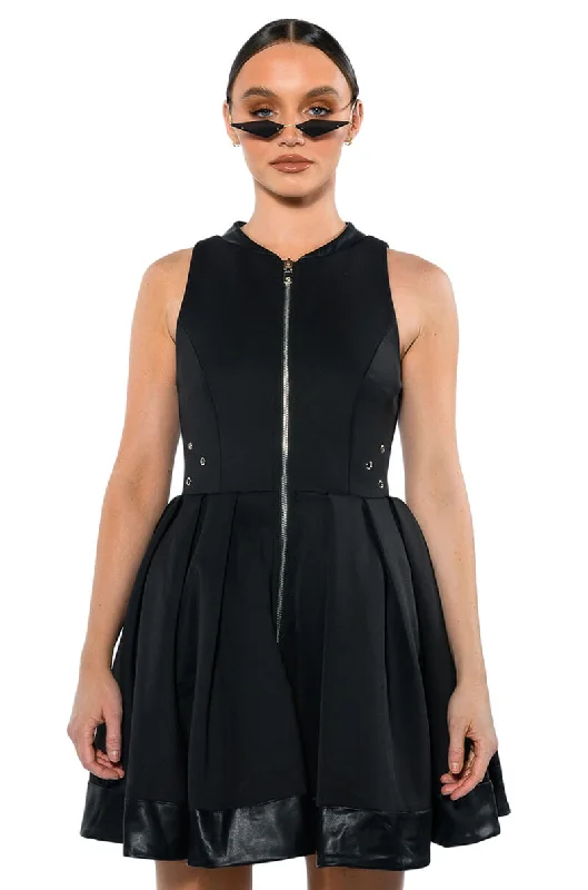 Refresh your closet with chic and comfy styles   GOODIE ZIP DOWN PLEATED A LINE DRESS