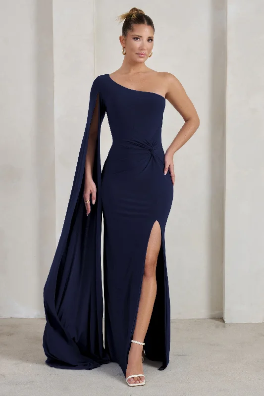 Romi | Navy One Shoulder Twist Design Maxi Dress