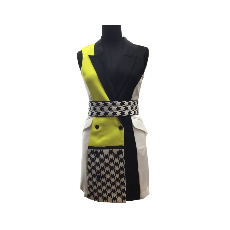 Yellow Neon Houndstooth Blazer Dress