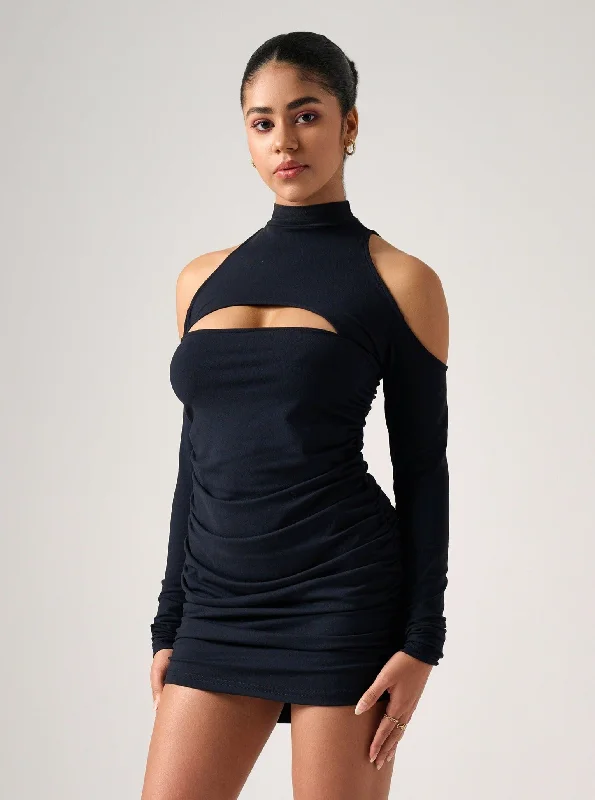 A perfect wardrobe for fashionable women Helen High Neck Cut Out Mini Dress in Black A perfect wardrobe for fashionable women Helen High Neck Cut Out Mini Dress in Black