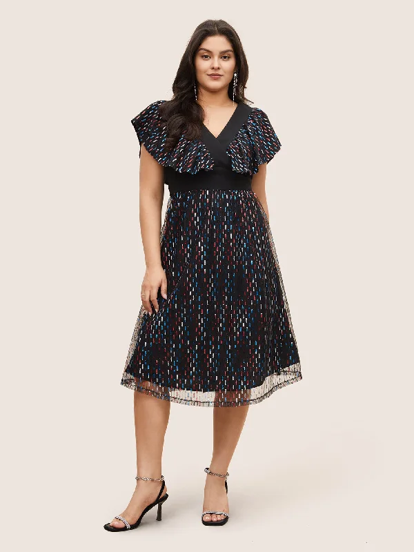 Chic and comfortable clothing for busy women Sequin Patchwork Pocket Flutter Cap Sleeve Dress Chic and comfortable clothing for busy women Sequin Patchwork Pocket Flutter Cap Sleeve Dress