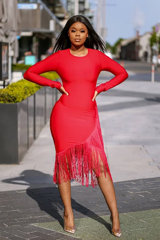 Stylish clothing designed to flatter every woman SETSOFRAN London Red Fringe Bandage Dress Stylish clothing designed to flatter every woman SETSOFRAN London Red Fringe Bandage Dress