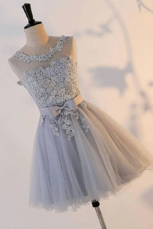 Elegant and comfortable women’s fashion wear Silver Knot Tulle Homecoming Dresses Short Prom Dresses with Applique PD302 Elegant and comfortable women’s fashion wear Silver Knot Tulle Homecoming Dresses Short Prom Dresses with Applique PD302