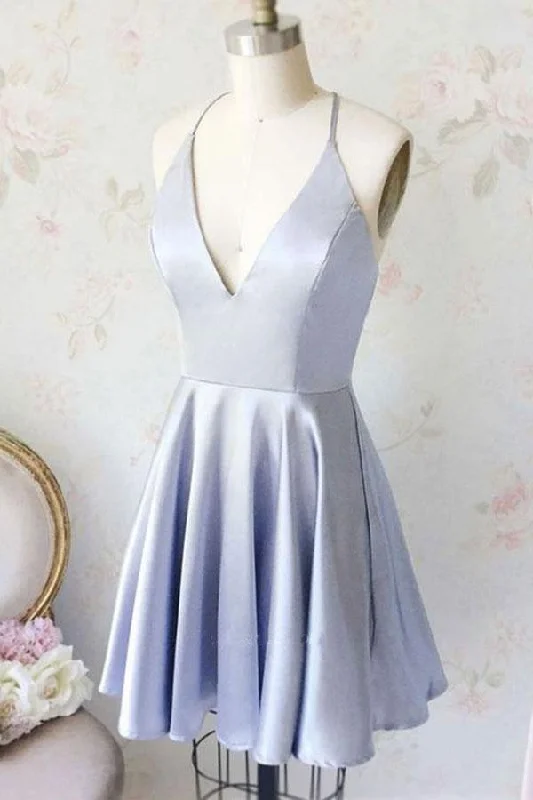 Cozy women’s clothing for the colder months Simple A Line V Neck Light Blue Satin Homecoming Dresses with Pockets PD258 Cozy women’s clothing for the colder months Simple A Line V Neck Light Blue Satin Homecoming Dresses with Pockets PD258