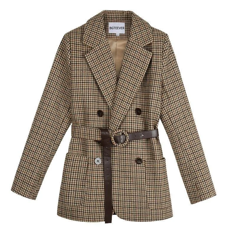Comfortable yet stylish outfits for women on the go   Vintage Houndstooth Plaid Women Blazers