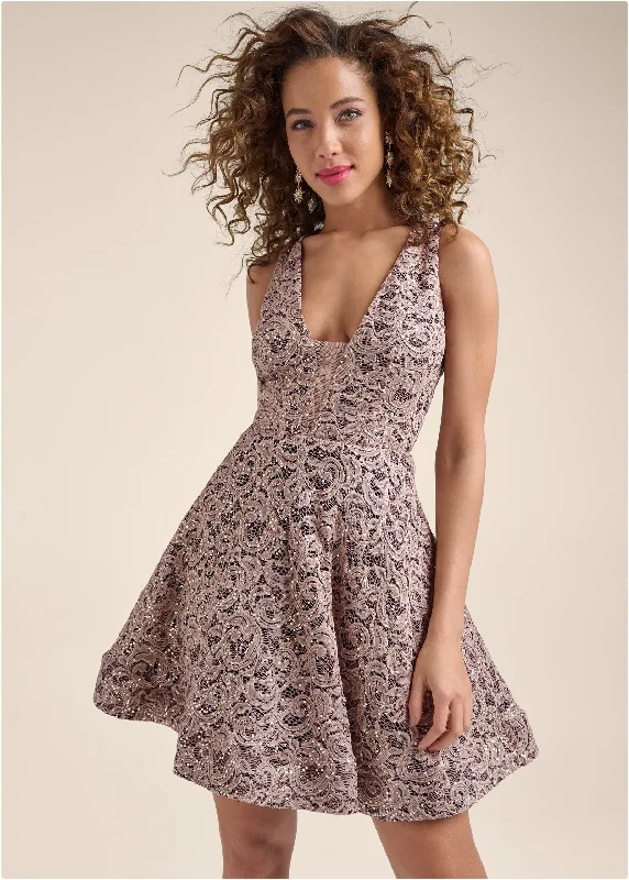 Essential women’s clothing for every season   Sequin Lace A-Line Dress - Black & Taupe