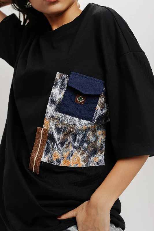 Fashion-forward women’s clothing on a budget   Patchwork Black T-Shirt