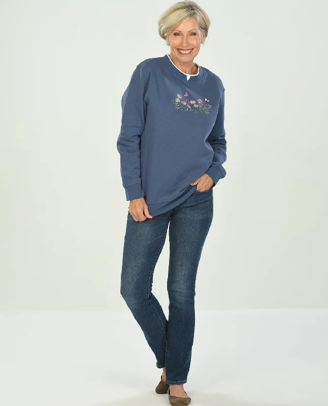 Speculation Petite Embroidered Fashion Fleece Pullover