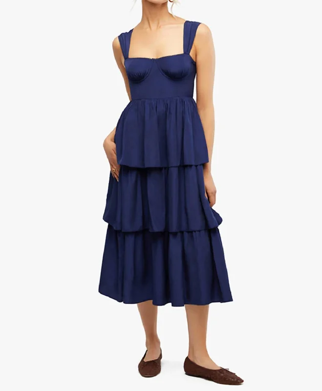 Comfortable yet stylish outfits for women on the go   Corset Maxi Dress In Navy