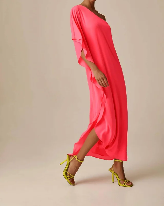 Soft, breathable fabrics for fashionable women   Draped One Shoulder Maxi Dress In Ultra Pink