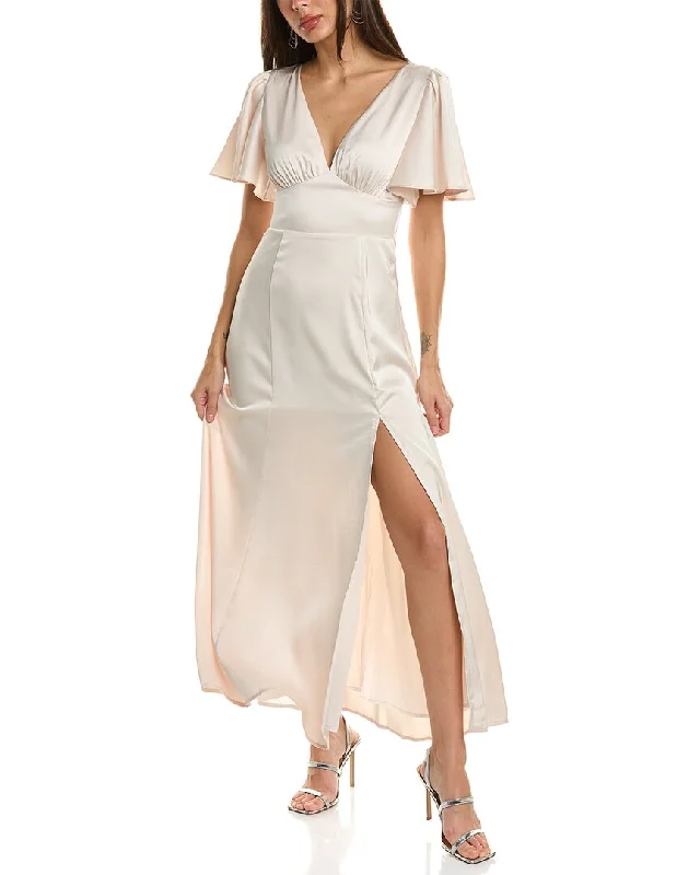 Summer-ready fashion for stylish women   Dress Forum Satin Flutter Sleeve Plunging Maxi Dress