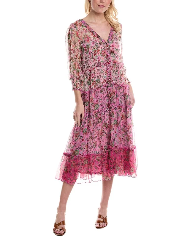 Iconic women’s outfits that never go out of style   Johnny Was Foxglove Silk Midi Dress