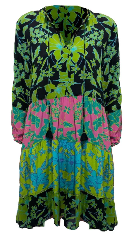 Timeless clothing pieces every woman should own   Johnny Was Women Miramar Split Neck Long Sleeve Tiered Mini Dress Multi