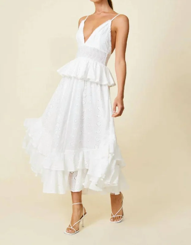 Trendy women’s clothing with a modern twist   Lotus Eyelet Maxi Dress In White