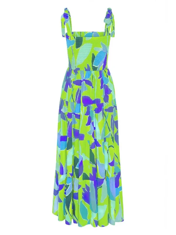 Versatile fashion options for every occasion   Printed Smocked Maxi Dress In Green