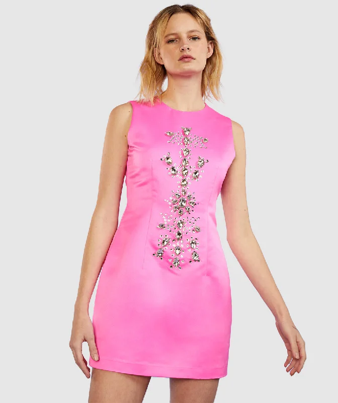 Fashionable clothing to fit every body type   Satin Gem Stones Fitted Mini Dress