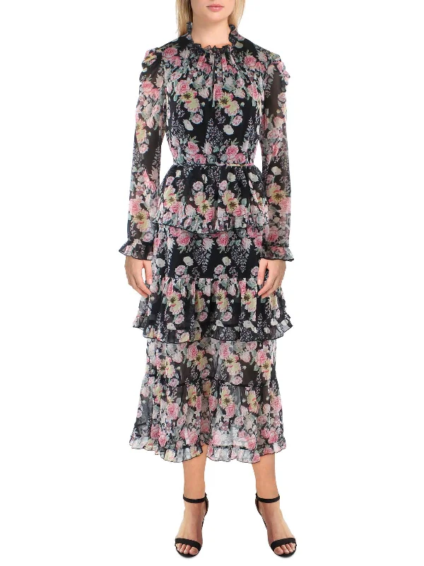Feminine fashion to express your unique style   Womens Chiffon Floral Midi Dress