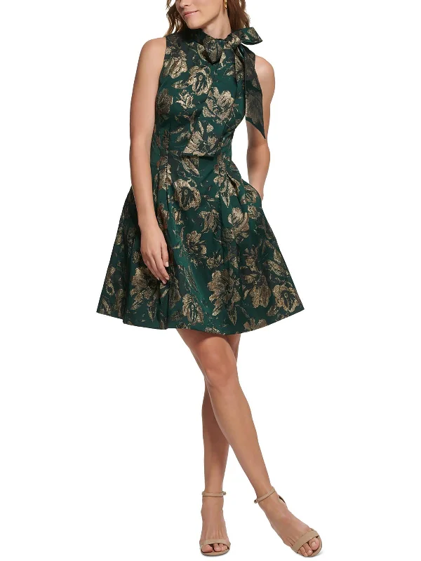 Curated collections of sophisticated women’s wear   Womens Pleated Tie Neck Mini Dress