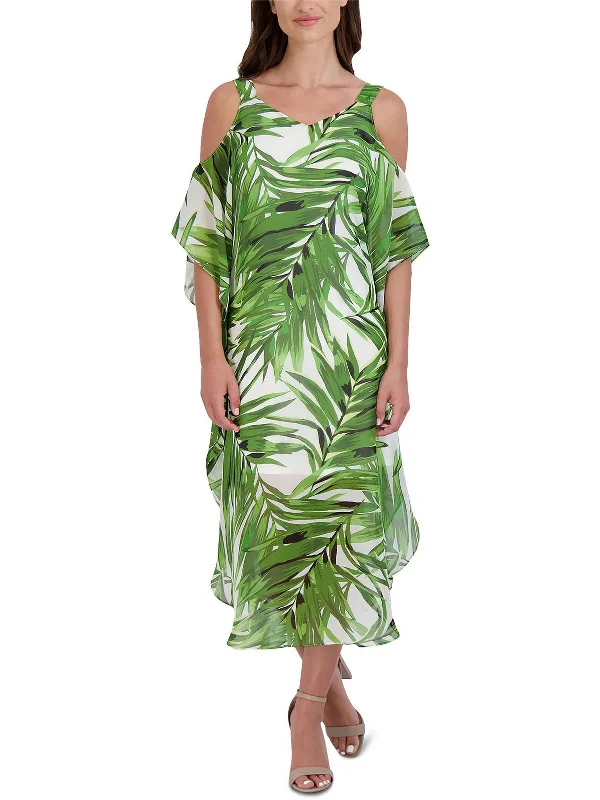 Step into style with our women’s clothing collection   Womens Printed Cold-Shoulder Midi Dress