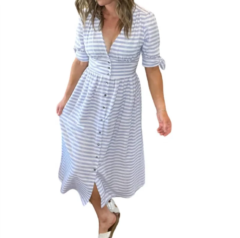 Women’s clothing that combines comfort and style   Lulu Tie Sleeve Midi Dress In Blue