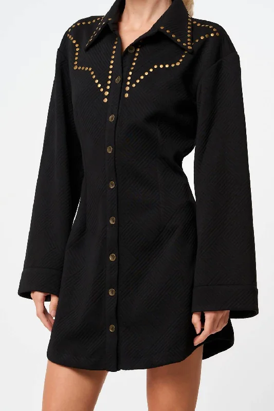 Refresh your wardrobe with stylish women’s outfits   Thick Printed Knit Studded Mini Dress In Black