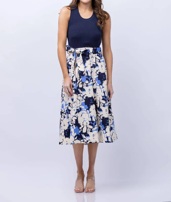 Elegant and comfortable women’s fashion wear   Women's Devon Midi Dress In Maritime Blue/azure Multi