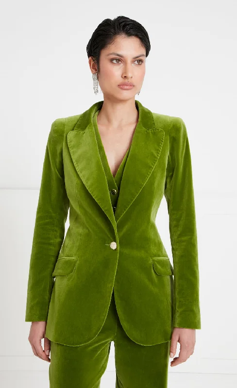Versatile outfits to transition from day to night   Clove Velvet Jacket - Chartreuse