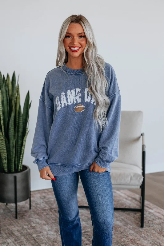 Game Day Oversized Crewneck - Steel Blue