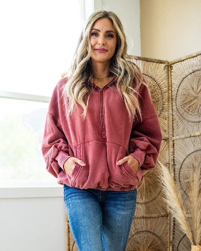 Clothing that’s as bold as you are   Ampersand Ave Oversized HalfZip Sweatshirt - Strawberry