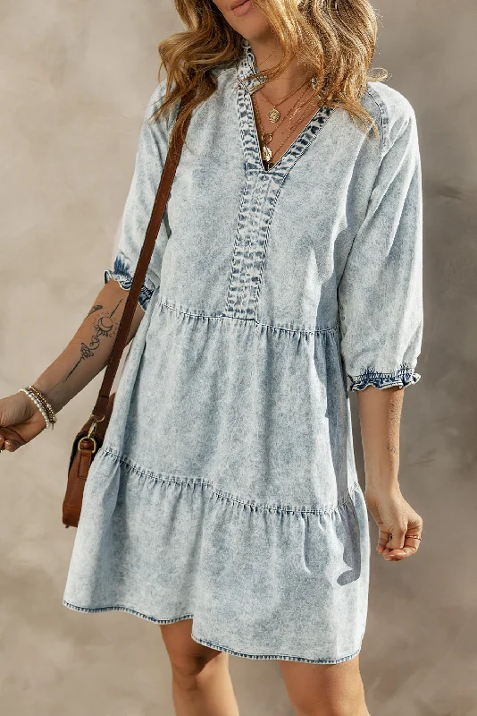 Fashionable clothing to fit every body type   Denim Acid Wash Tiered Dress