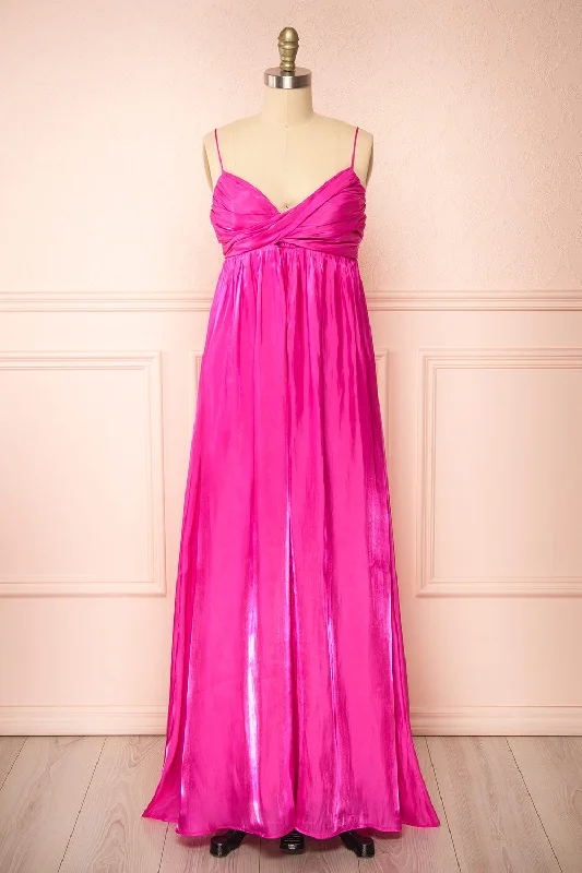 Casual outfits that elevate your style   Eowyn | Silky Pleated Fuchsia Maxi Dress