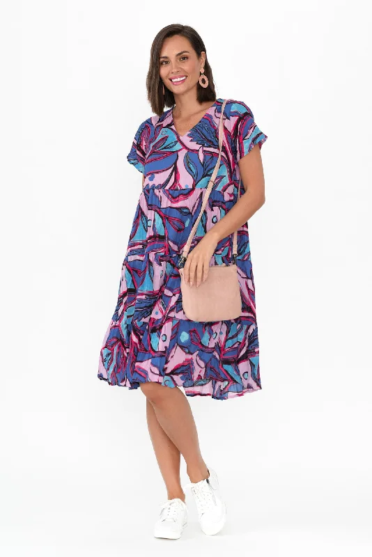 Perfect fashion pieces for the busy woman Lania Pink Botanical Crinkle Cotton Dress Perfect fashion pieces for the busy woman Lania Pink Botanical Crinkle Cotton Dress