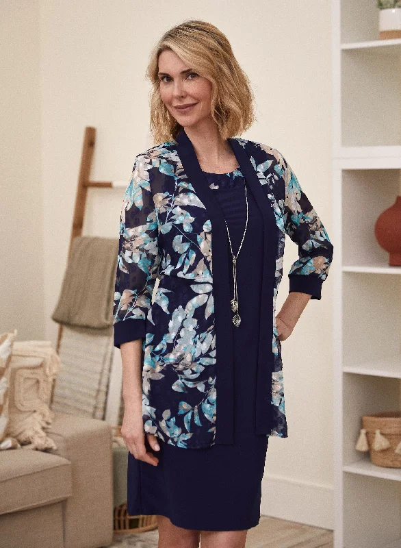 Statement pieces for the confident woman   Leaf Print Dress & Jacket Set