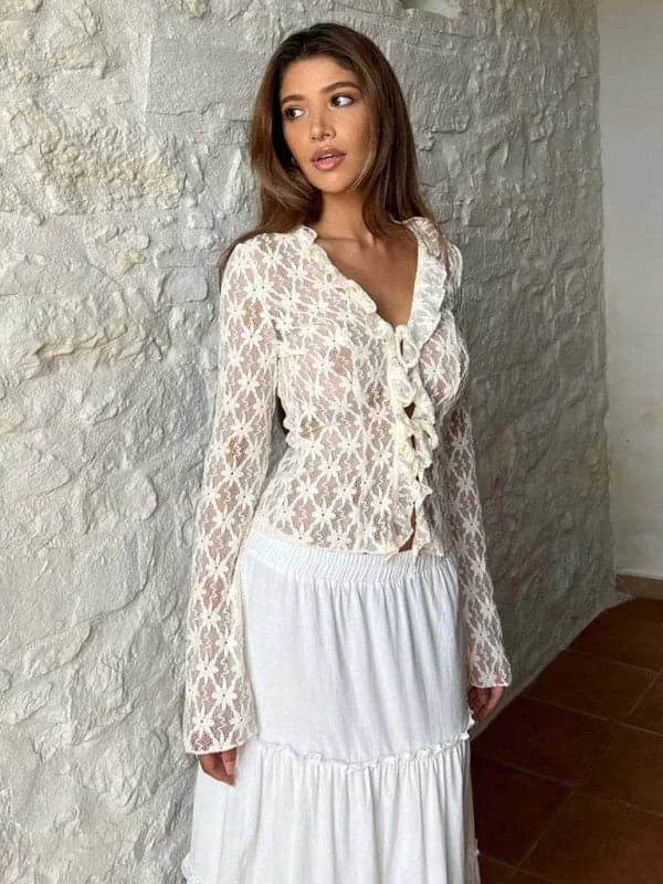 Chic women's lace mesh cardigan