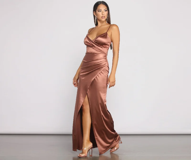 Stylish plus-size clothing for women   Nikita Formal High Slit Satin Dress