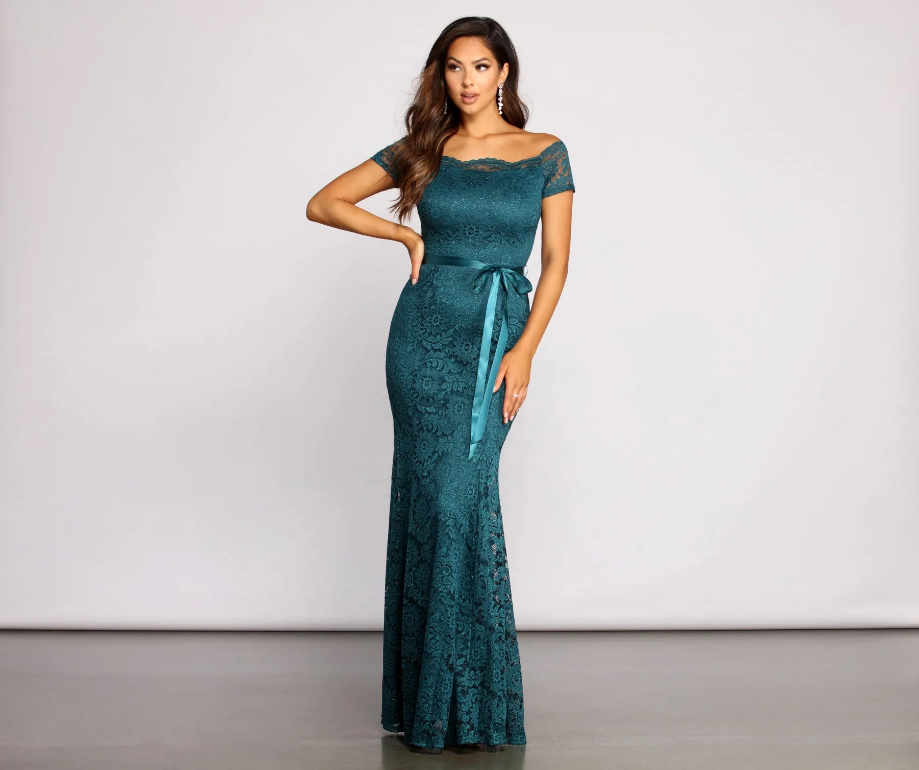 High-quality women’s wear for everyday elegance   Tia Formal Off The Shoulder Scalloped Lace Dress