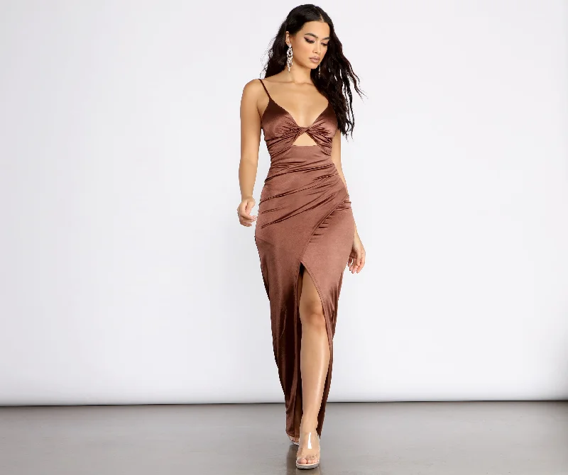 A perfect wardrobe for fashionable women   Tina Formal Satin Knot Dress
