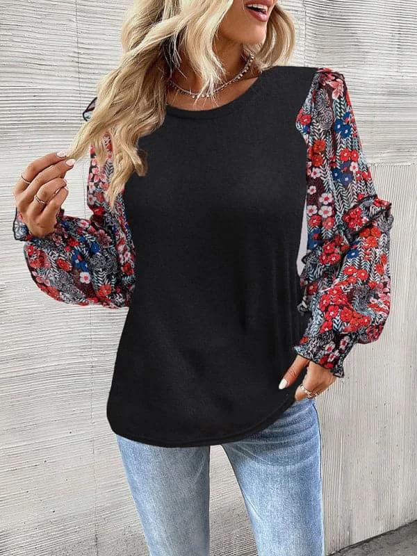 Floral patchwork crew neck top