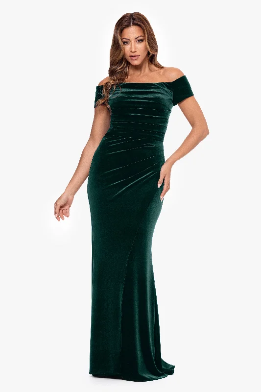 "Anita" Long Velvet Off the Shoulder Dress