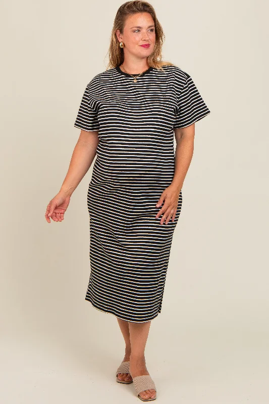 Women’s fashion that reflects your personality Black Striped Short Sleeve Maternity Plus T-Shirt Midi Dress Women’s fashion that reflects your personality Black Striped Short Sleeve Maternity Plus T-Shirt Midi Dress