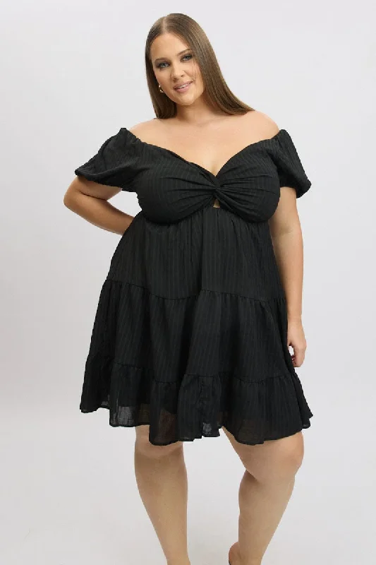 Trendy women’s clothing that suits every taste Black Textured Chiffon Twist Front Puff Sleeve Minidress Trendy women’s clothing that suits every taste Black Textured Chiffon Twist Front Puff Sleeve Minidress