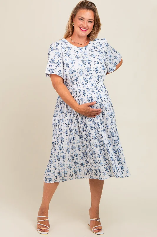Comfortable yet fashionable women’s wear Blue Ditsy Floral Pleated Plus Maternity Dress Comfortable yet fashionable women’s wear Blue Ditsy Floral Pleated Plus Maternity Dress