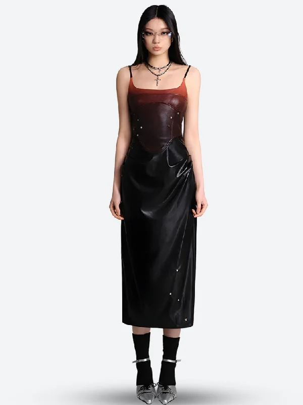 Cozy women’s clothing for the colder months   Cyberpunk Faux Leather Midi Dress