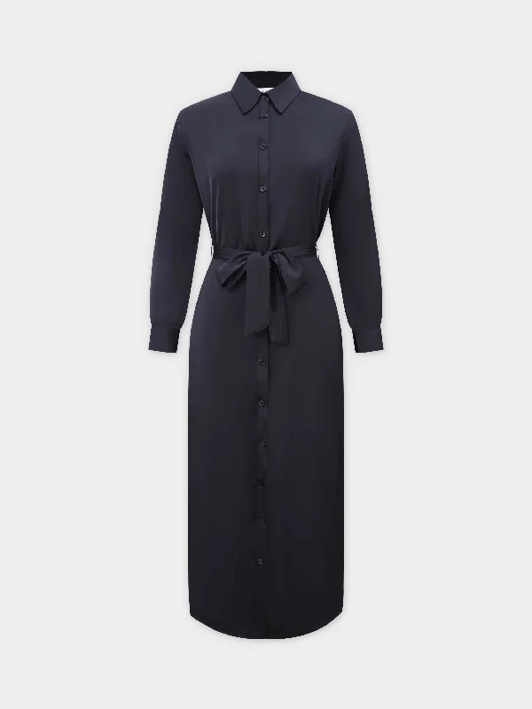 Gathered Back Shirtdress-Black