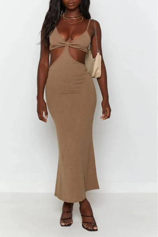 Reya Bodycon Holiday Dress in Brown