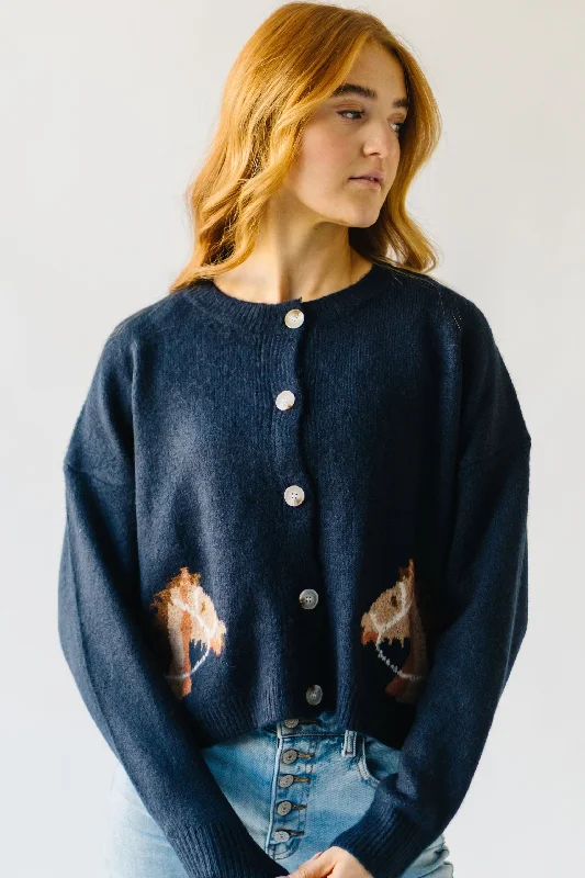 Stylish clothing designed to flatter every woman The Arabian Horse Detail Cardigan in Navy Blue Stylish clothing designed to flatter every woman The Arabian Horse Detail Cardigan in Navy Blue