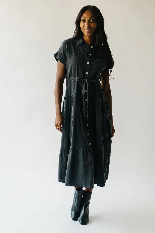 The Elwick Denim Midi Dress in Black