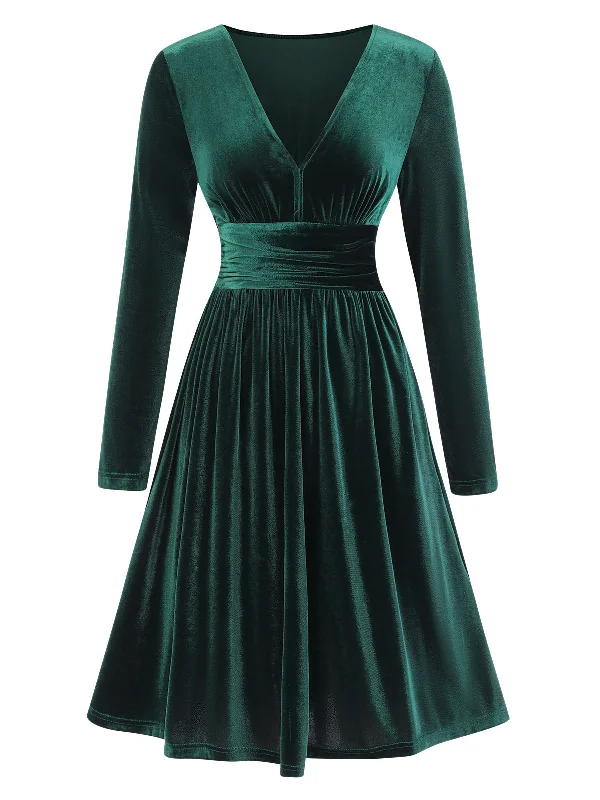 Fashion-forward women’s clothing on a budget   1940s V-Neck Solid A-line Dress