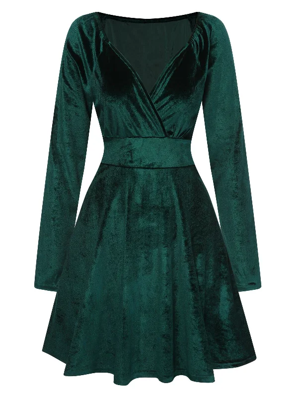 Women’s fashion that reflects your personality 1960s V-Neck Velvet Long Sleeve A-Line Dress Women’s fashion that reflects your personality 1960s V-Neck Velvet Long Sleeve A-Line Dress